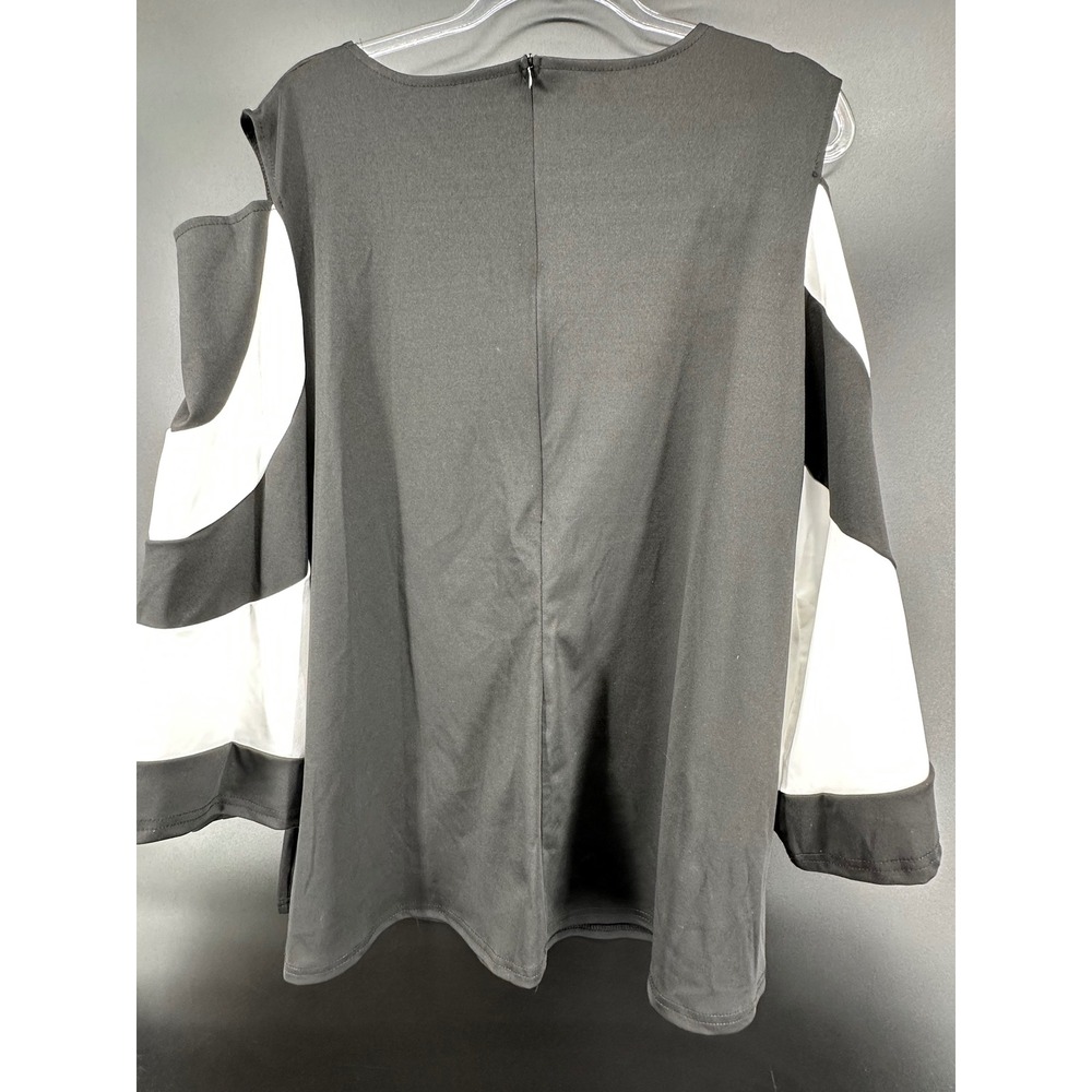 Women Black White Colorblock Cold Shoulder Bell Sleeve Tunic Top 2XL - Picture 4 of 6